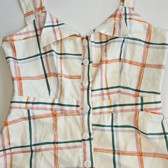 WAYF Summer Plaid Linen-Blend Checkered Button-Down Dress S - Picture 6 of 11